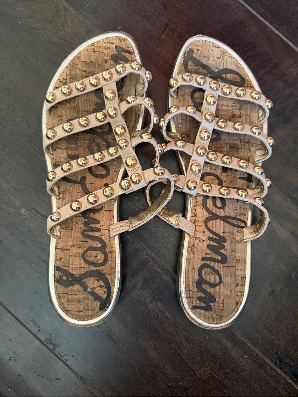 Sam Edelman Nude Studded Multi-Strap Slide Sandals women’s size 9